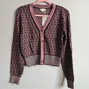 Hem & Thread NWT Maroon and Light Pink Geometric Cardigan, Women’s Size Large